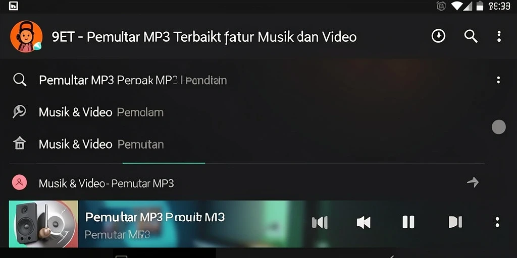 Tampilan antarmuka utama 9ET dengan fitur Pemutar MP3.