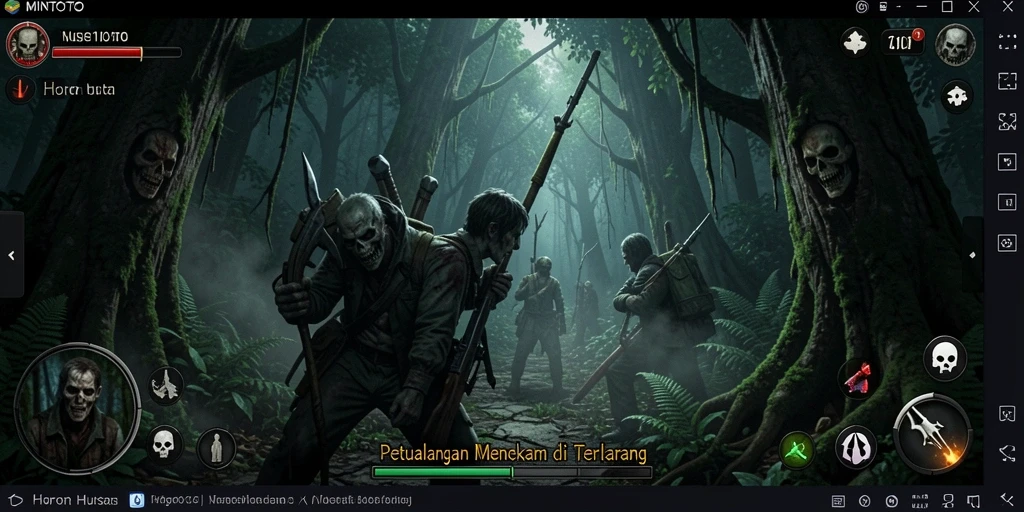 Antarmuka MINTOTO yang menakutkan dengan suasana hutan horor.
