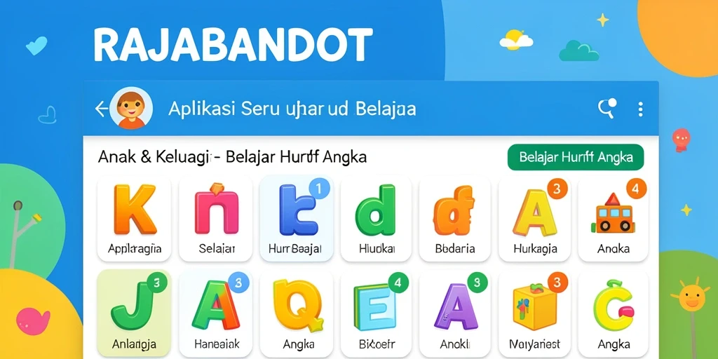 Antarmuka edukatif dan interaktif RAJABANDOT saat belajar huruf dan angka.